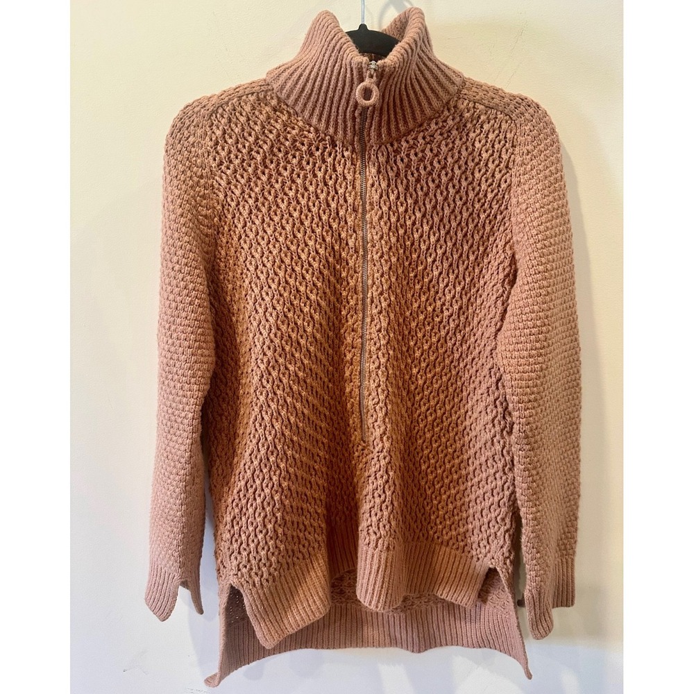 3.1 Phillip Lim Tan Cotton +‎ Cashmere Cableknit Chunky Sweater 1/4 Zip Sz M LUX